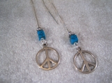 Peace Symbol Charm Ear Threads Sterling Silver 5"