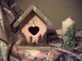 SALE FREE SHIPPING hand painted wooden birdhouse & candle